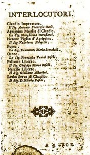Originalna podjela uloga s praizvedbe 26. prosinca 1709.