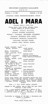 Programska cedulja izvedbe opere Adel i Mara Josipa Hatzea 4. veljače 1979. u HNK Split na kojoj je Albin Kokeza kao pjesnik Frane slavio 30. godišnjicu umjetničkog rada