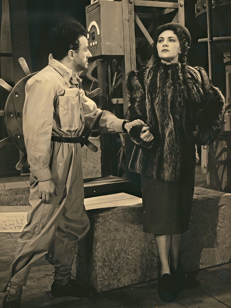 Nada Tončić (Gritty), Noni Žunec (Branko) na prazvedbi opere <em>Dimnjaci uz Jadran</em> 20. siječnja 1951. u HNK-u u Zagrebu