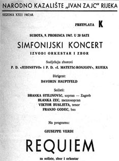 Franjo Godec solist u Requiemu Giuseppea Verdija, Rijeka, 9. prosinca 1967.
