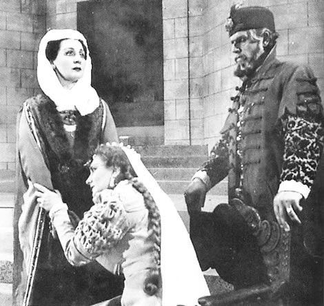 Marija Podvinec (Eva), Nada Tončić (Jelena), Ivan Franzl (Zrinjski) – Ivan pl. Zajc, Nikola Šubć Zrinjski, HNK u Zagrebu, premijera, 24. lipnja 1952. 