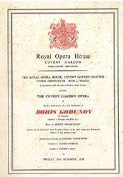 Naslovnica programa premijere Borisa Godunova Modesta Petroviča Musorgskog u Covent Gardenu u Londonu 31. listopada 1958.