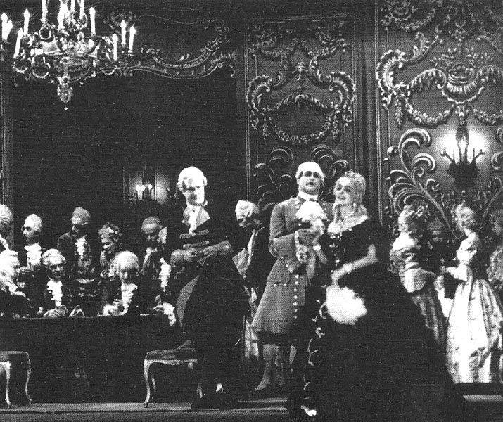 Milan Pichler (Lescaut), Josip Gostič (Des Grieux) i Dragica Martinis (Manon) – Jules Massenet, Manon, Zagreb, 1945.