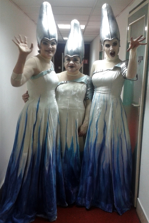 Adela Golac Rilović (Prva dama), Neda Martić (Treća dama) i Helena Lucić Šego (Druga dama), Wolfgang Amadeus Mozart <em>Čarobna frula</em>, HNK u Zagrebu, premijera 2018.  