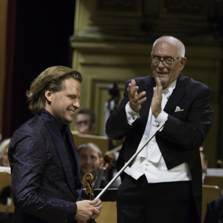 Violinist Kirill Troussov i Nikša Bareza na koncertu u Teatru Verdi u Trstu, 2018.