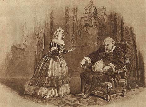Praizvedba Razbojnika u Londonu 1847. Jenny Lind (Amalia) i Luigi Lablache (Grof Moor)