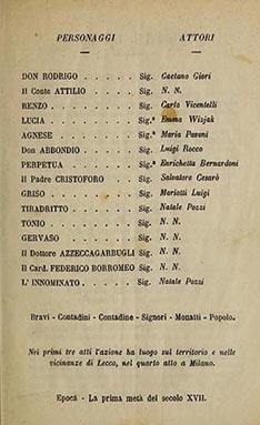 Pjevačka podjela na praizvedbi opere I promessi sposi (Zaručnici)