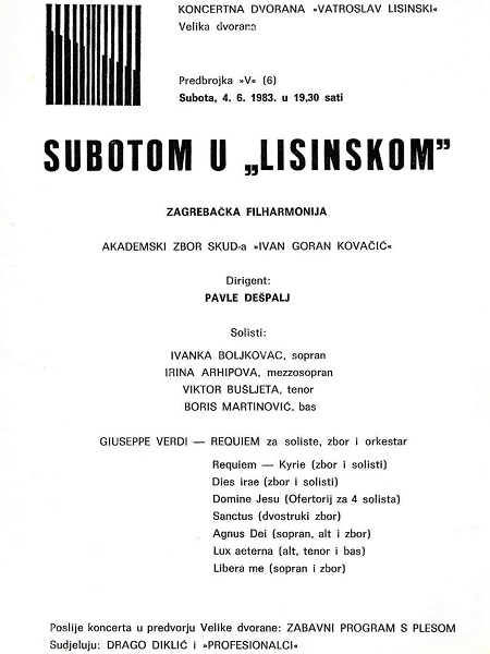 Giuseppe Verdi, <em>Requiem</em>, Zagreb, 1983. 
