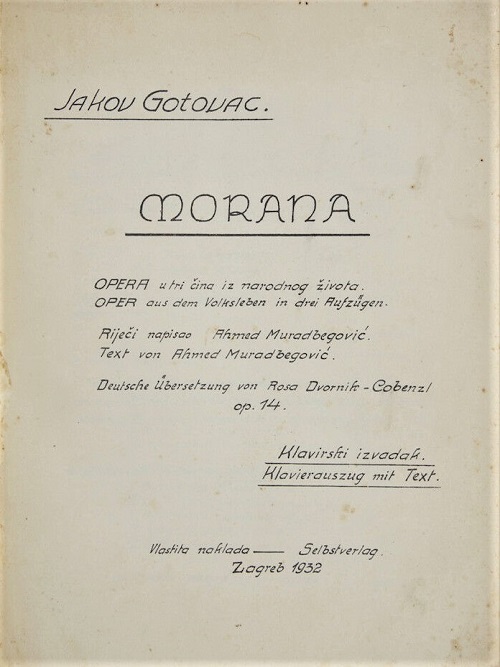 Naslovnica klavirskog izvatka <em>Morane</em>