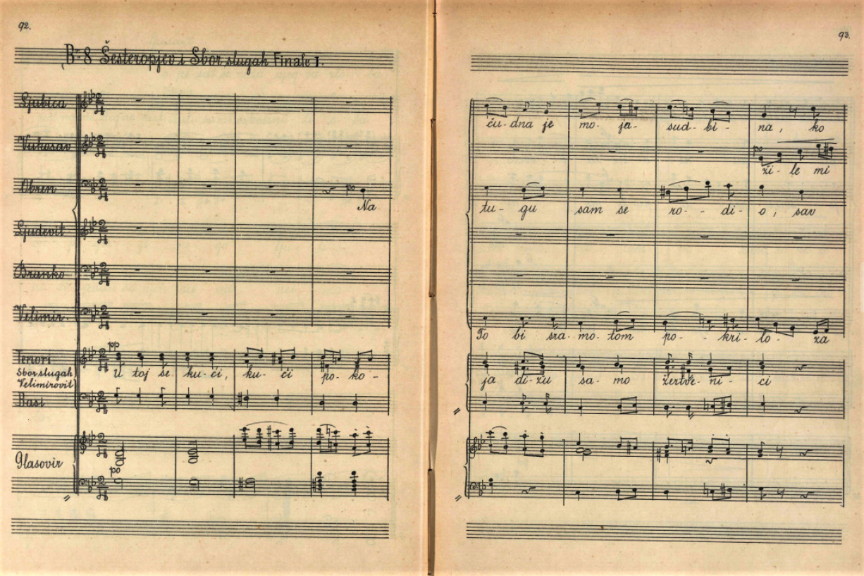 Opera <em>Ljubav i zloba</em>, finale prvog čina, šesteropjev i zbor 